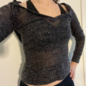 Elegant TALLY WEIJL Grey/Silver Scoop Neck Hoodie (Medium)